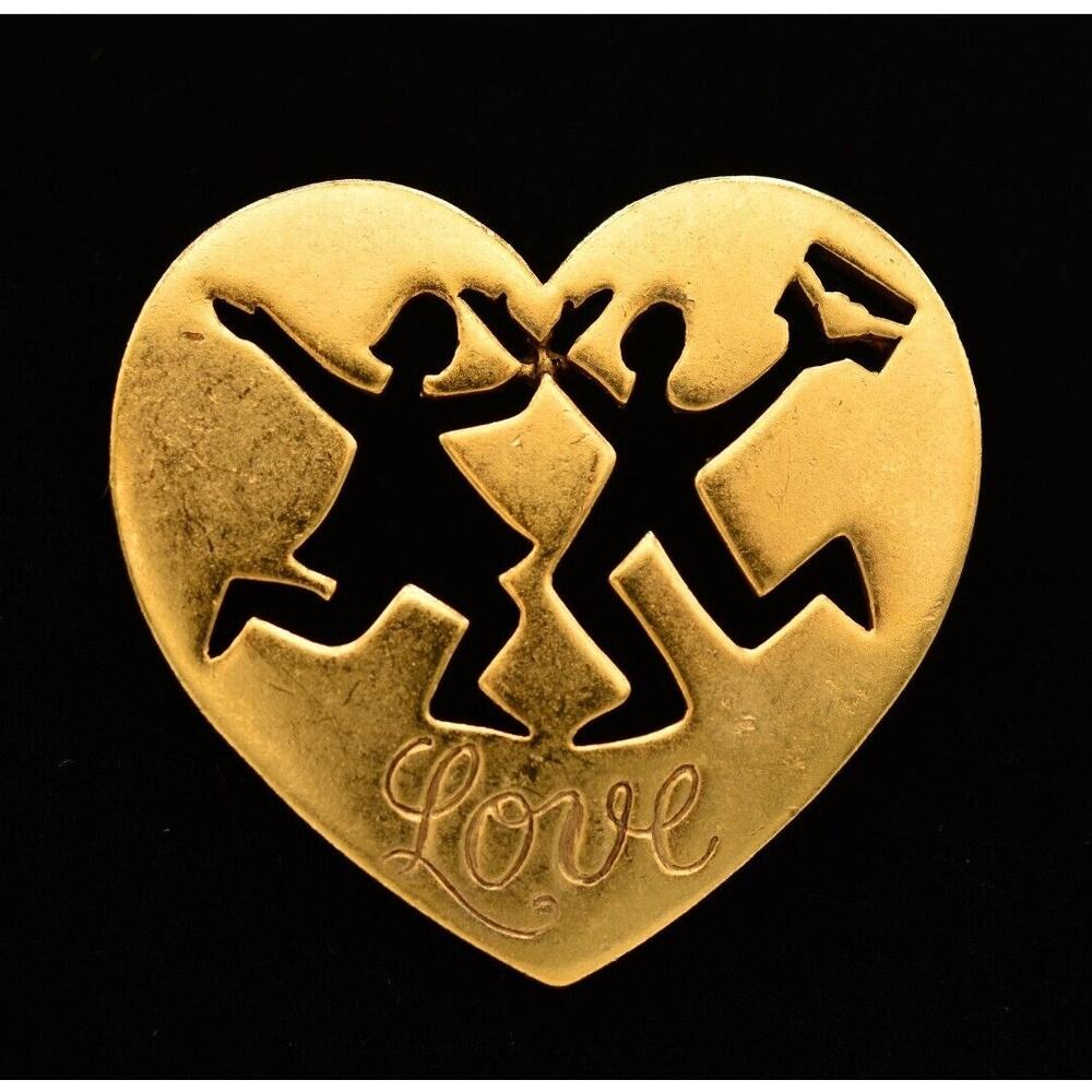 Danecraft Vintage Love Heart Pin Brooch Valentine Heart Antiqued Gold NOS BinA5